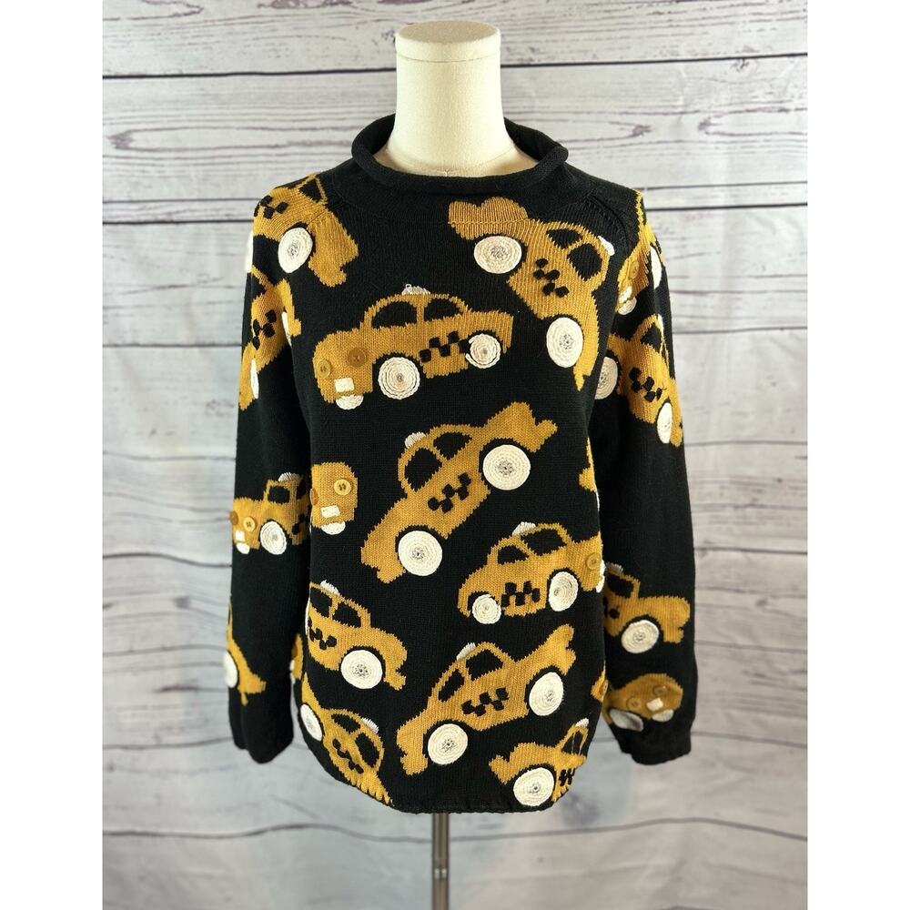 Vintage Michael Simon Taxi Sweater Womens Medium Black Yellow Novelty Knit
